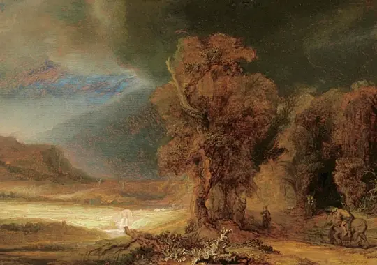 Rembrandt van Rijn | Landschaft mit dem Gleichnis vom barmherzigen Samariter - 1638 | Gerahmter Kunstdruck | Barock | formida