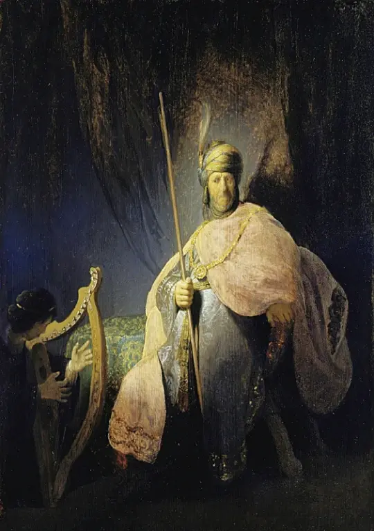 Rembrandt van Rijn | David spielt Harfe vor Saul – 1631 | Gerahmter Kunstdruck | Barock | formida