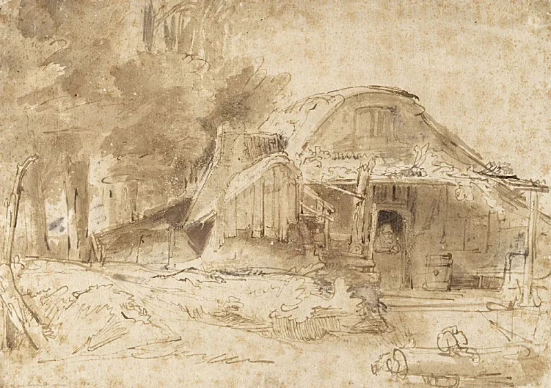 Rembrandt van Rijn | Hytte nær indgangen til en skov - 1644 | Indrammet kunsttryk | Barok | formida