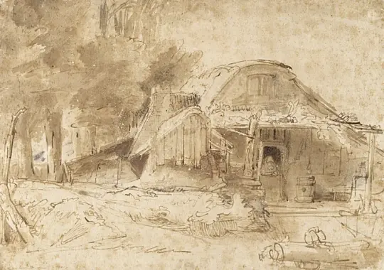 Rembrandt van Rijn | Hytte nær indgangen til en skov - 1644 | Indrammet kunsttryk | Barok | formida