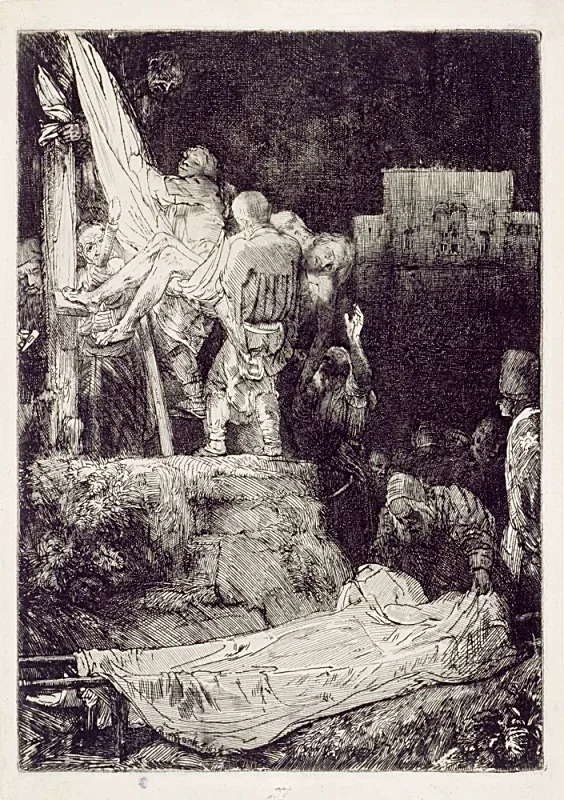 Rembrandt van Rijn | Nedstigningen fra korset med fakkel - 1654 | Indrammet kunsttryk | Barok | formida