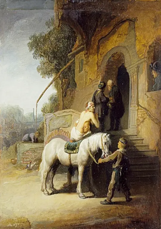 Rembrandt van Rijn | Den barmhjertige samaritaner - 1630 | Indrammet kunsttryk | Barok | formida