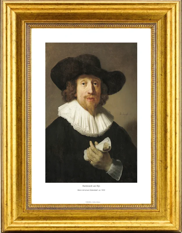 Rembrandt van Rijn | Mann mit einem Notenblatt – 1633 | Gallery Edition | Gerahmter Kunstdruck | Barock