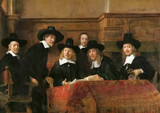 Rembrandt van Rijn | Sampling-embedsmændene fra Drapers' Guild - 1662 | Indrammet kunsttryk | Barok | formida