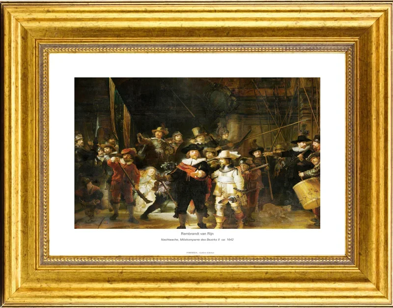 Rembrandt van Rijn | Nachtwache, Milizkompanie des Bezirks II – 1642 | Gallery Edition | Gerahmter Kunstdruck | Barock