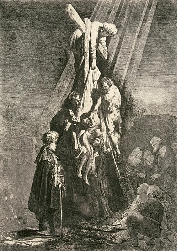 Rembrandt van Rijn | Nedstigningen fra korset; Anden tavle - 1633 | Indrammet kunsttryk | Barok | formida