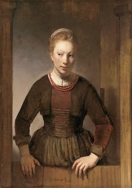 Rembrandt van Rijn | Ung kvinde ved en åben halvdør - 1645 | Indrammet kunsttryk | Barok | formida