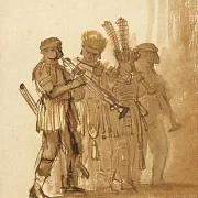 Rembrandt van Rijn | Fire musikere med blæseinstrumenter - 1638 | Indrammet kunsttryk | Barok | formida
