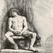 Rembrandt van Rijn | Nøgen mand siddende foran et forhæng - 1646 | Indrammet kunsttryk | Barok | formida