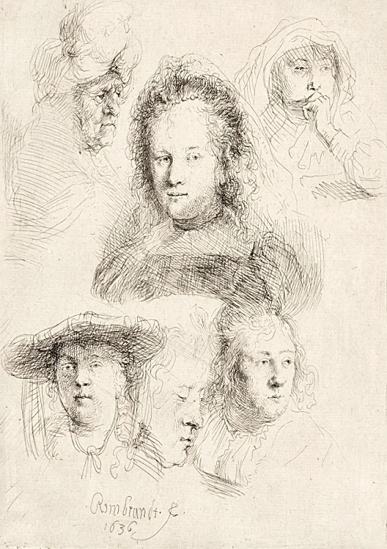 Rembrandt van Rijn | Studien über den Kopf von Saskia - 1636 | Gerahmter Kunstdruck | Barock | formida