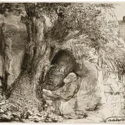 Rembrandt van Rijn | Sankt Frans beder under et træ - 1657 | Indrammet kunsttryk | Barok | formida