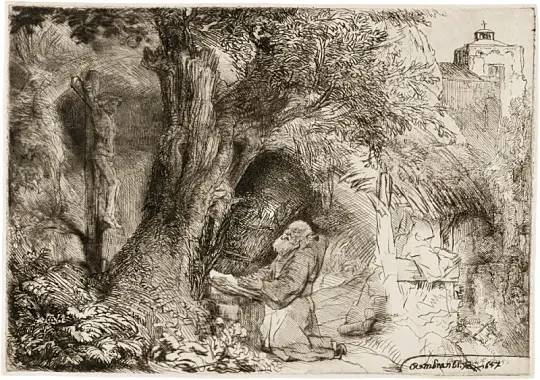 Rembrandt van Rijn | Sankt Frans beder under et træ - 1657 | Indrammet kunsttryk | Barok | formida