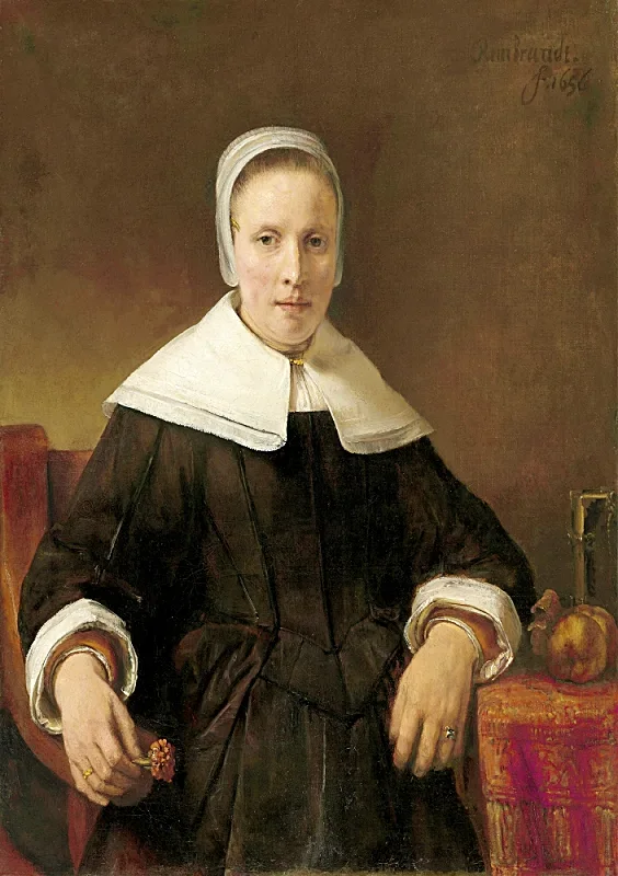Rembrandt van Rijn | En kvinde der holder en lyserød blomst – 1656 | Indrammet kunsttryk | Barok | formida