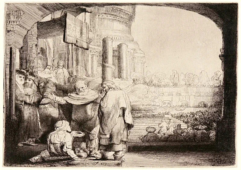 Rembrandt van Rijn | Peter og Johannes helbreder den krøbling ved tempelporten - 1659 | Indrammet kunsttryk | Barok | formida