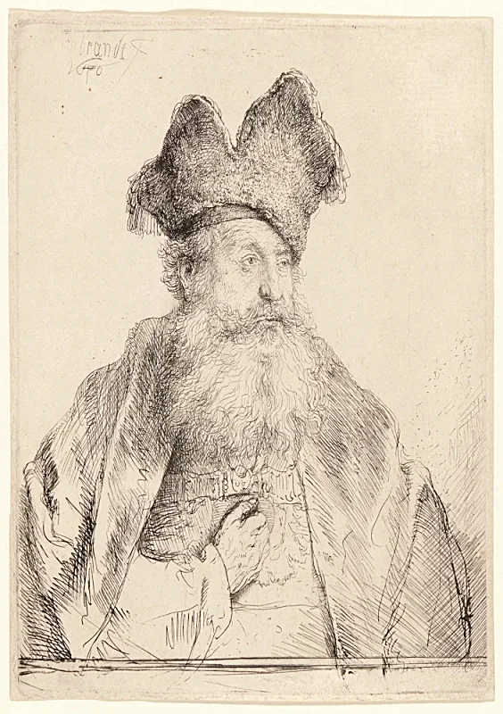Rembrandt van Rijn | Gammel mand med delt pelshat - 1640 | Indrammet kunsttryk | Barok | formida