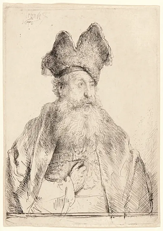 Rembrandt van Rijn | Gammel mand med delt pelshat - 1640 | Indrammet kunsttryk | Barok | formida