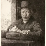 Rembrandt van Rijn | Rembrandt zeichnet am Fenster – 1648 | Gerahmter Kunstdruck | Barock | formida
