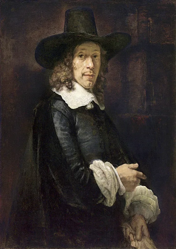 Rembrandt van Rijn | Portræt af en herre med høj hat og handsker - 1656 | Indrammet kunsttryk | Barok | formida