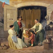 Römische Bauern kaufen einen Hut für ihren kleinen Sohn – 1834