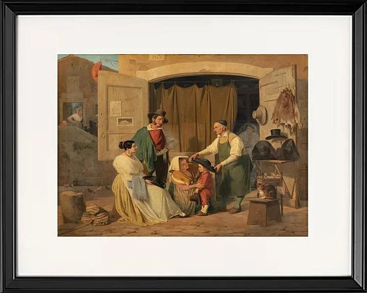 Römische Bauern kaufen einen Hut für ihren kleinen Sohn – 1834