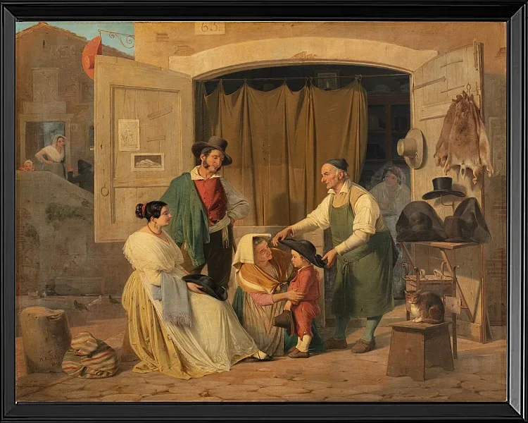 Römische Bauern kaufen einen Hut für ihren kleinen Sohn – 1834