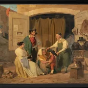 Römische Bauern kaufen einen Hut für ihren kleinen Sohn – 1834