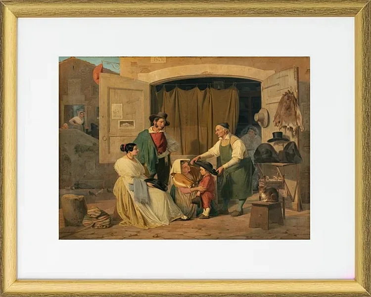 Römische Bauern kaufen einen Hut für ihren kleinen Sohn – 1834