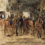 Ruhende Kavallerie auf einem Platz - 1880