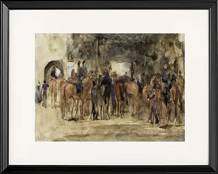 Ruhende Kavallerie auf einem Platz - 1880