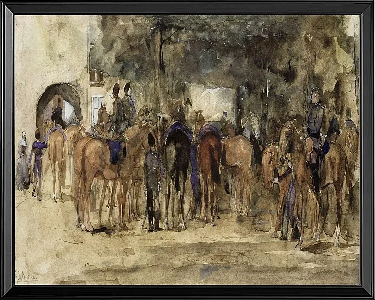 Ruhende Kavallerie auf einem Platz - 1880