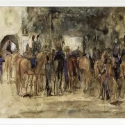 Ruhende Kavallerie auf einem Platz - 1880