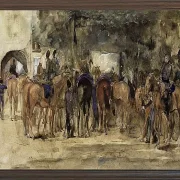 Ruhende Kavallerie auf einem Platz - 1880