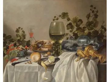 Sammlung von Silber- und Glaswaren auf einem drapierten Tisch – 1639