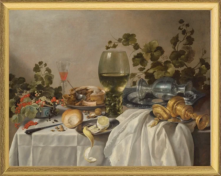 Sammlung von Silber- und Glaswaren auf einem drapierten Tisch – 1639