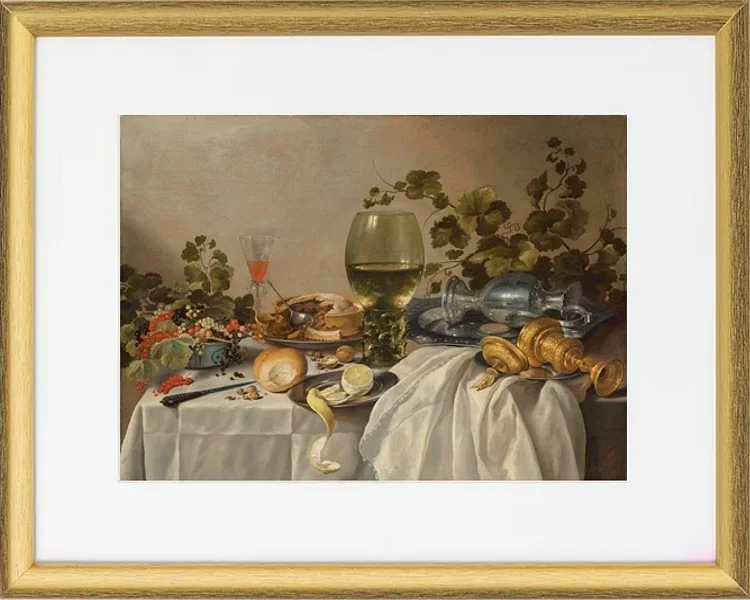 Sammlung von Silber- und Glaswaren auf einem drapierten Tisch – 1639