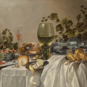 Sammlung von Silber- und Glaswaren auf einem drapierten Tisch – 1639