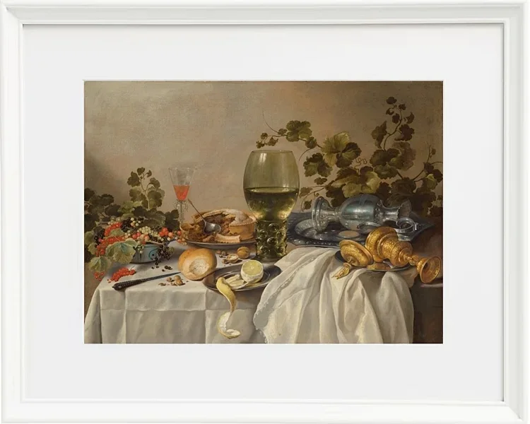 Sammlung von Silber- und Glaswaren auf einem drapierten Tisch – 1639