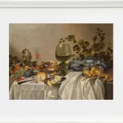 Sammlung von Silber- und Glaswaren auf einem drapierten Tisch – 1639