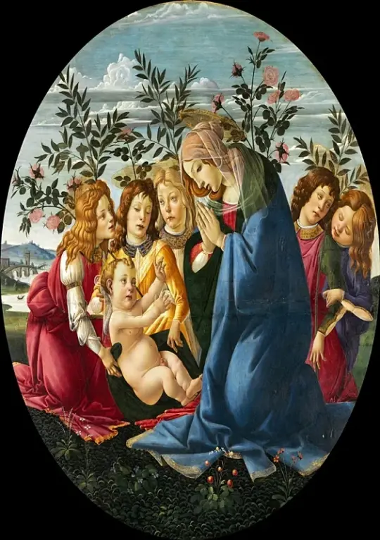 Sandro Botticelli – Madonna mit Kind und fünf Engeln 1490 | Giclée Kunstdruck gerahmt