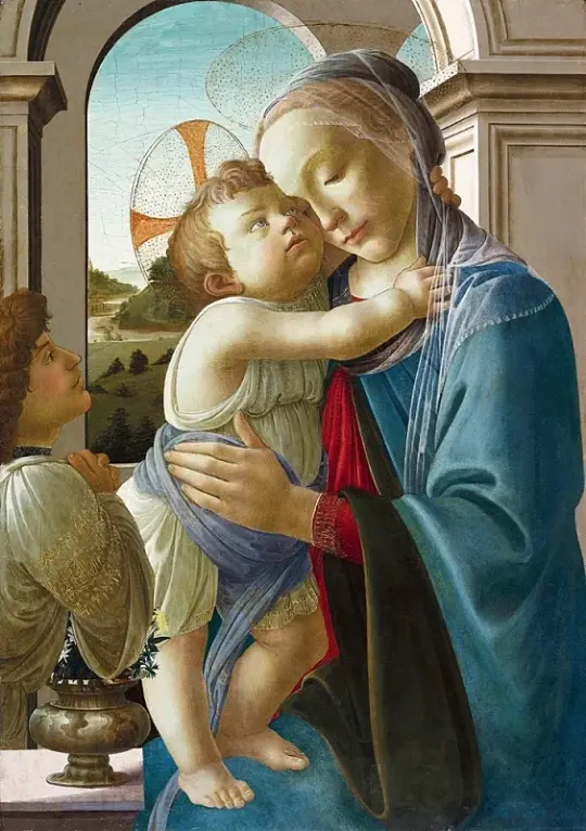 Sandro Botticelli – Jungfrau und Kind mit einem Engel 1475 | Giclée Kunstdruck gerahmt
