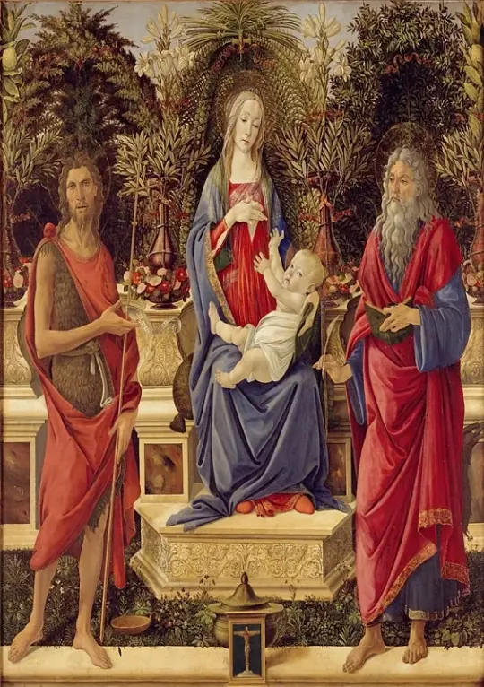 Sandro Botticelli – Madonna mit Kind und den beiden Heiligen Johannes 1484 | Giclée Kunstdruck gerahmt