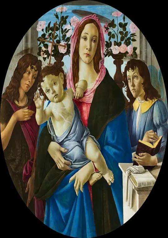 Sandro Botticelli – Madonna mit Kind, Johannes dem Täufer und Engel 1475 | Giclée Kunstdruck gerahmt