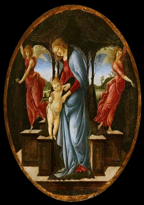 Sandro Botticelli – Jungfrau mit Kind und zwei Engeln 1485 | Giclée Kunstdruck gerahmt