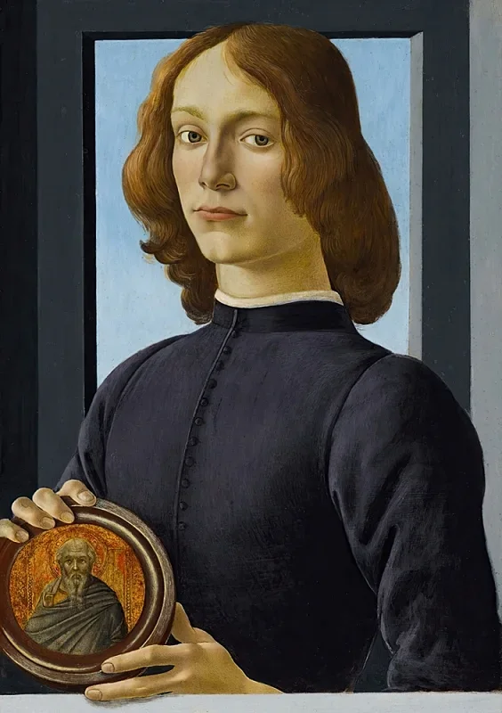 Sandro Botticelli – Porträt eines jungen Mannes mit einem Rondell 1482 | Giclée Kunstdruck gerahmt