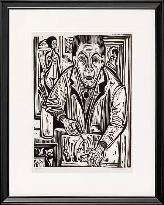 Selbstbildnis, holzschneidend - 1921
