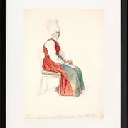 Sitzende schwedische Bäuerin mit hohem Kopfschmuck – 1851