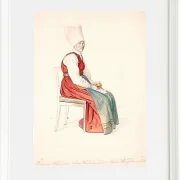 Sitzende schwedische Bäuerin mit hohem Kopfschmuck – 1851