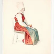 Sitzende schwedische Bäuerin mit hohem Kopfschmuck – 1851