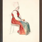 Sitzende schwedische Bäuerin mit hohem Kopfschmuck – 1851