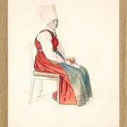 Sitzende schwedische Bäuerin mit hohem Kopfschmuck – 1851